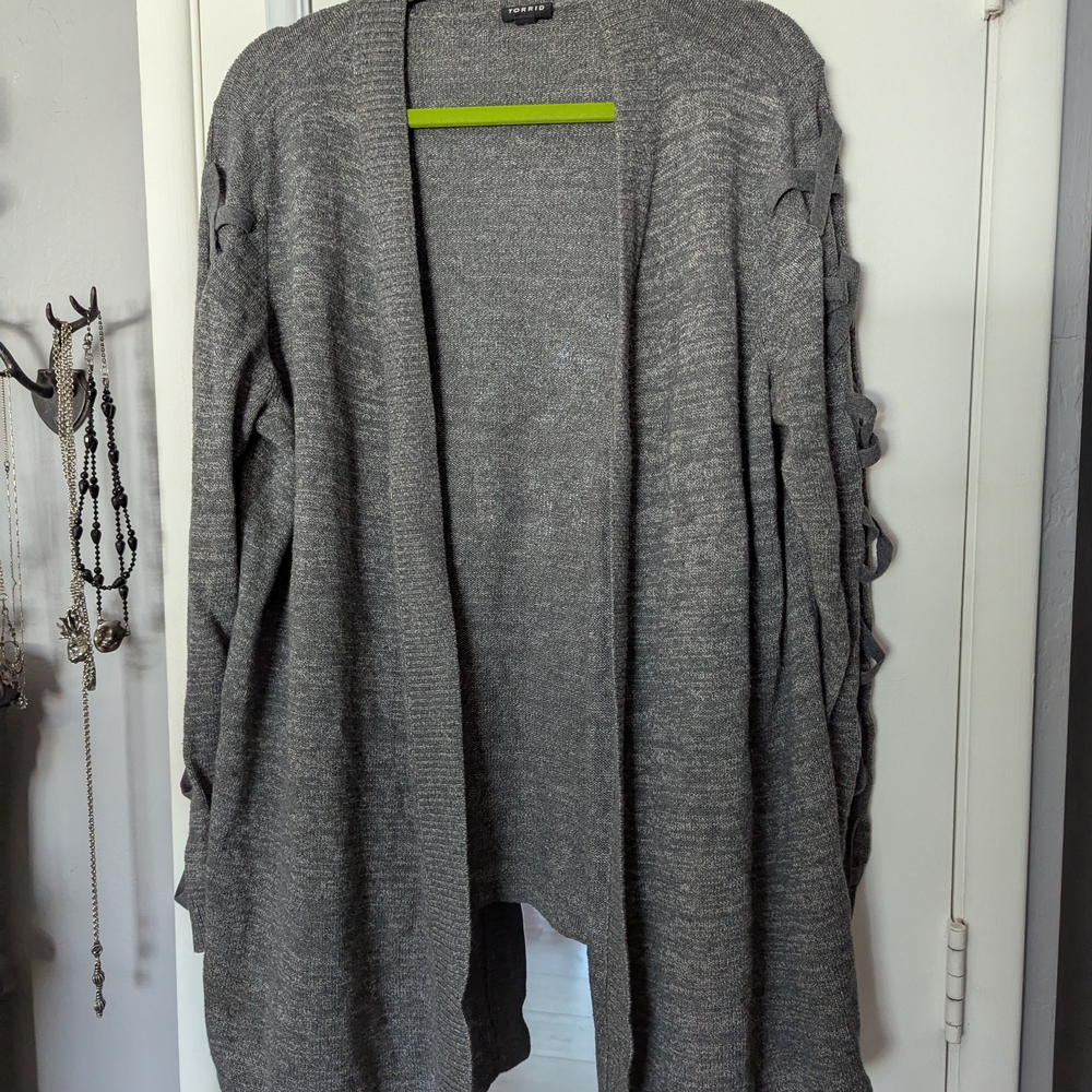 Torrid Gray Open-Front Cardigan with Long Sleeves